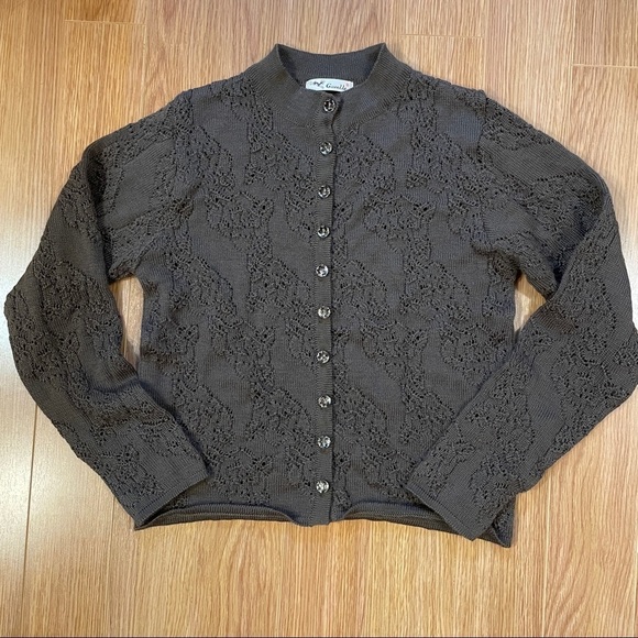 Vintage Brown Wool Lace Floral Cardigan - Picture 4 of 14